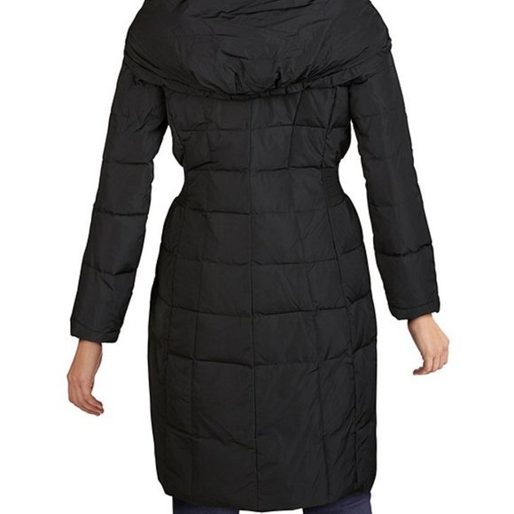 $300 COLE HAAN Puffer Zip Bib Insert Hooded Down parka coat Jacket black L - Picture 3 of 13